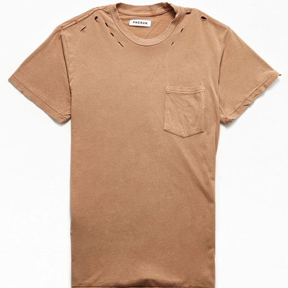 PacSun Tan Distressed Pocket T-Shirt S
